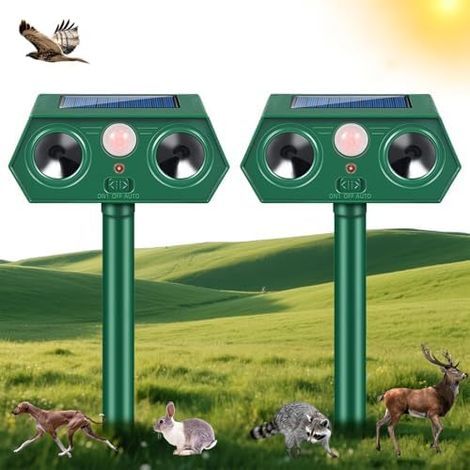 Ultraschall-Katzenabwehrgerät, 2er-Pack, Solar- und Haustierabwehr, wasserdicht mit Detektor für Katzen, Hunde, Mäuse, Waschbären, Gartentiere - (1/5)