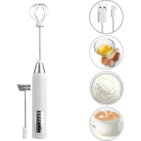 Mousseur à lait électrique rechargeable avec 3 vitesses pour latte et matcha blanc et argent fouet à lait portable (1/4)