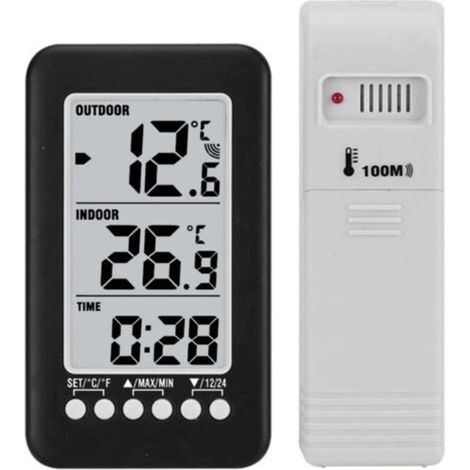 Estación meteorológica inalámbrica, reloj LCD para temperatura interior y exterior, termómetro de transmisión inalámbrica, con transmisor portátil -Crezuo