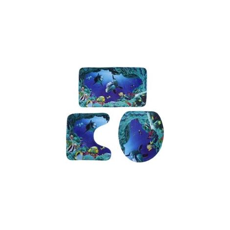 3 Pièces/Kit Océan Style sous-Marin Dolphin Carpe Wc Tapis 3D Dolphin Print Badteppich Set (1/5)