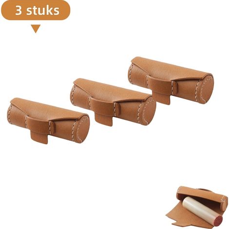 Ensemble de 3 pièces boîte de rangement pour rouges à lèvres cylindrique 3D sac de rangement cadeau mini portable couleur brun clair (1/5)