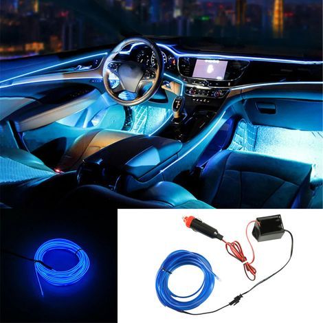 Tira de luces LED decorativas para coche, iluminación ambiental interior, luz fría, con adaptador, 500 cm, azul (1/5)