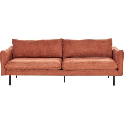 Sofá moderno 3 plazas asiento acolchado patas metal negro tela chenilla marrón dorado Vinterbro (1/5)