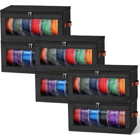 Boîtes de rangement pour filament, lot de 6 boîtes de rangement empilables pour 36 bobines de filament d’imprimante 3D, pliables en tissu Oxford avec fenêtre transparente