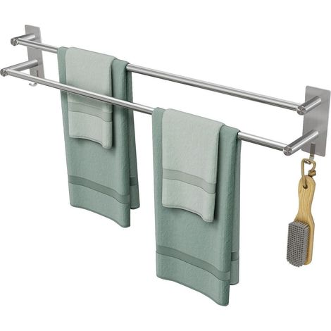 Handtuchhalter Edelstahl ohne Bohren selbstklebend 2 Haken 80cm Double (1/5)