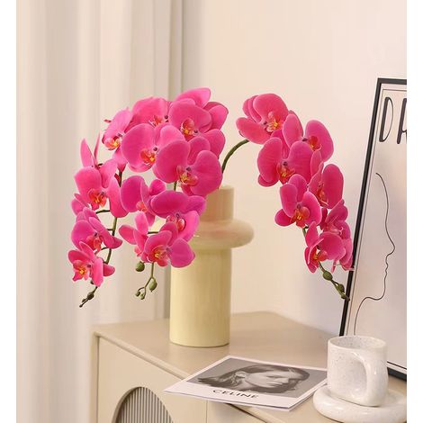 Tiges d'orchidées artificielles, branches de phalaenopsis, fleurs imitation cymbidium, 2 pièces (rose rouge) (1/5)