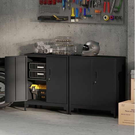 Büroschrank aus Metall, abschließbar, 2 Ebenen, 80 x 35 x 91 cm, Schwarz (1/5)