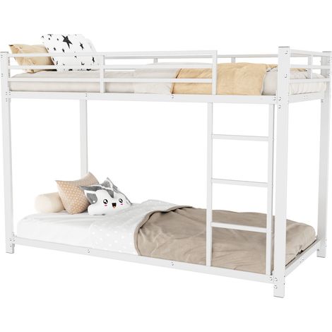Lit Superposé 90x200cm - Métal avec Barrières - Pour Enfant, Chambre - Blanc (1/5)