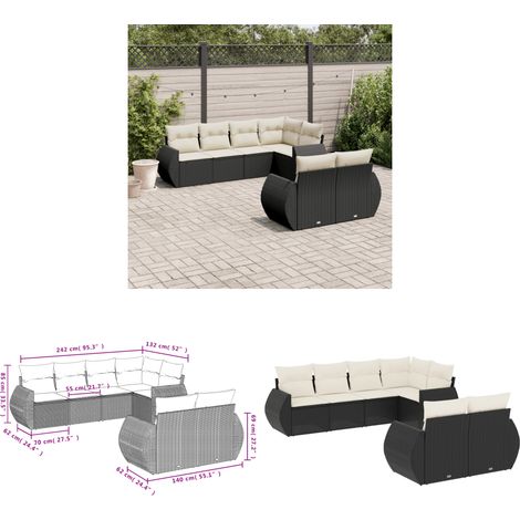 7-tlg. Garten-Sofagarnitur mit Kissen Schwarz Poly Rattan - Gartenmöbel - Outdoor Möbel - Rattan Gartenmöbel - Lounge Set - Esstischgarnitur - Home & Living (1/3)