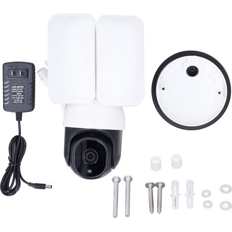 Caméra de sécurité extérieure Smart WIFI AI Floodlight PTZ 1080P, panoramique 355°, AC100-240V, prise US, pour maison, boutique, école (1/5)