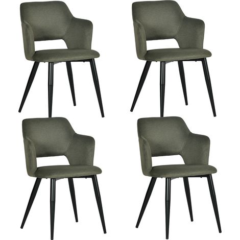 Meubles Cosy Akanji - Set di 4 sedie da pranzo con braccioli in tessuto antigraffio verde, stile scandinavo e gambe in metallo nero
