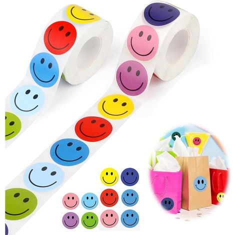 Paquete de 1000 pegatinas de caritas sonrientes, redondas de 2,5 cm, 8 colores, para pegatinas de recompensa, decoración de regalos, decoración de fiestas, scrapbooking (1/5)