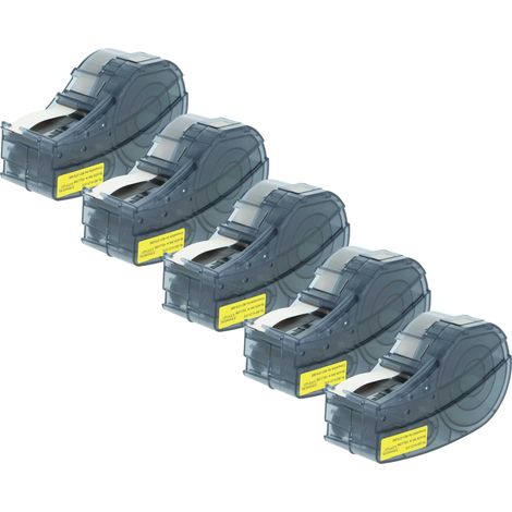 vhbw 5x Label Tape compatible with Brady M211 Label Printer 6.4m x 9.53 mm, Black on Yellow, plastic, Vinyl (1/4)