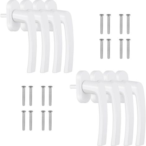 Lot de 8 poignées de fenêtre blanches en aluminium - Serrure de fenêtre sans cylindre de serrure - Longueur de la tige : 35 mm - Poignées de porte avec vis pour fenêtres, portes de terrasse (1/5)