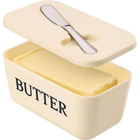 Beurrier - Couvercle Hermétique - Couteau En Acier Inoxydable Intégré - Grand Volume - Blanc