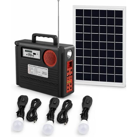 TRADE SHOP - Kit Sistema Illuminazione Pannello Solare 3 Lampadine Altoparlante Radio Usb Batteria - (1/5)