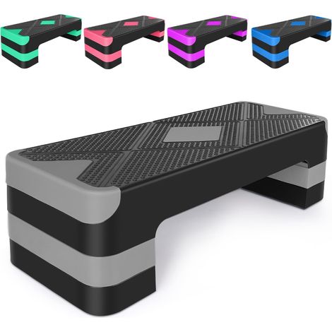 Step-Bench Aerobic - Planche à step réglable en hauteur - Avec 3 niveaux de 10/15/20 cm - Antidérapante - Pour la maison - Gris (1/5)