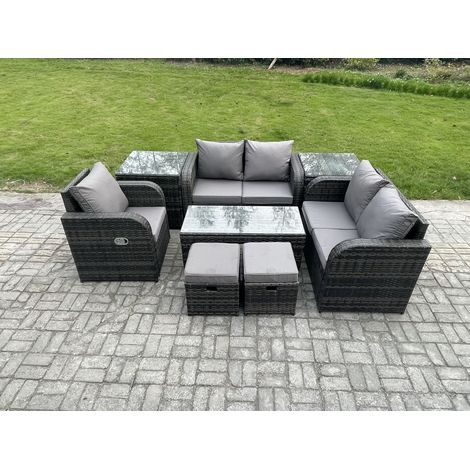 Fimous 7 places Ensembles de salon de jardin avec 2 Tables d'appoint 2 Petits tabourets Gris foncé mixte (1/5)