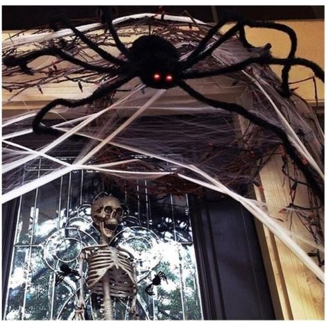 Riesige Halloween-Spinne, große, haarige Kunstspinne mit roten Augen, Gruseldekoration für Garten, Hof und Haus (1/5)