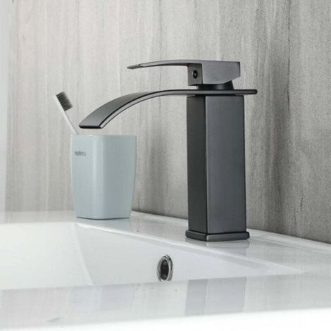 Modern black waterfall basin faucet, 20-piece bathroom sink mixer tap set, waterfall faucet with 2 long hoses, 3/8 inch