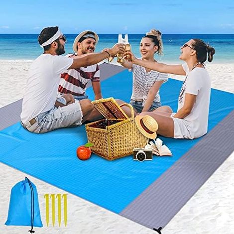 Stranddecke Sandfrei Picknickdecke 230x200cm, Strandmatte Ultraleicht Picknickdecken Wasserdicht Blanket mit 4 Befestigung Ecken für Strand Camping, Reisen, Outdoor Wandern (1/5)