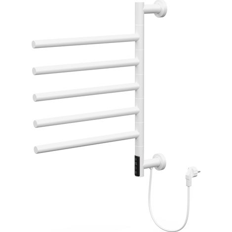 LuxeBath Handtuchwärmer Elektrisch mit 5 schwenkbaren Armen & Timerfunktion, Handtuchheizkörper Weiß glänzend, 75Watt, 45-60°C, 450x622 mm, 180°Drehung Handtuchhalter, Wandmontierter Handtuchtrockner (1/5)