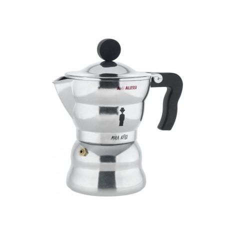 Cafetera Moka Alessi plata negra 3 tazas diseño clásico