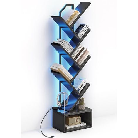 LED Étagère Arbre, Bibliothèque sur Pied 6 Niveaux 110cm Noir (1/5)