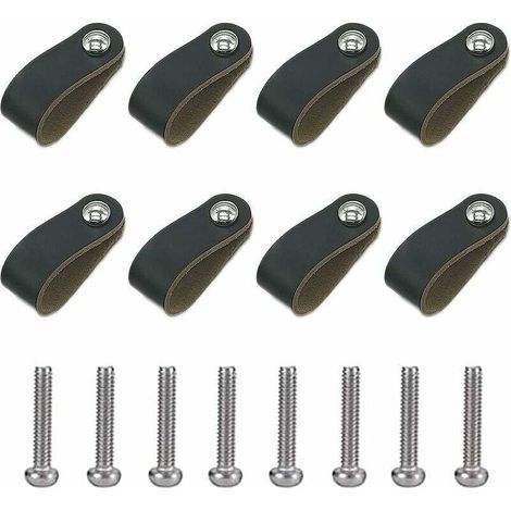 Pièces Poignee Cuir. Cabinet Poignée en Cuir Noir. Poignée en Cuir Avec Vis. Poignée de Porte en Cuir PU Souple. Facile à Installer. Convient à Toutes Sortes de Portes et Tiroirs d'Armoires