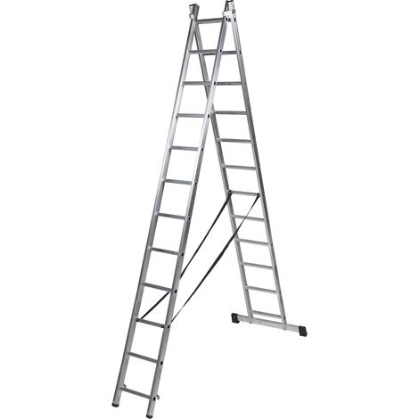 FPLUS escalera 2tram.mult.2x12 3.5+3.5 mts , Escalera aluminio multiple deslizante y tijera maximo 150 kg y peldaño de 34.5 cms.
Medidas en tijera 3.34 mtrs.. con persona 4.62 mtrs
