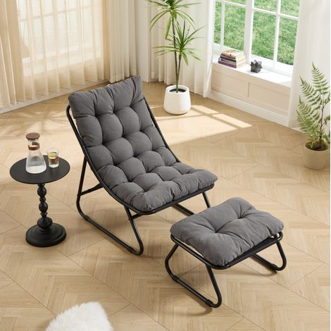 Fauteuil relax de jardin 78x65x86 cm en acier noir et gris, avec repose-pieds – MEUBLIV (1/5)