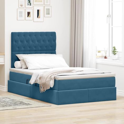 Bett mit Stauraum und LED mit LED Dunkelblau 120 x 200 cm Samt