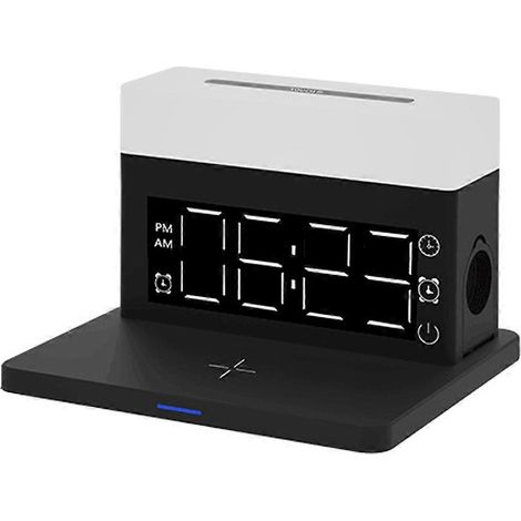 Réveil/veilleuse multifonction sans fil 6 en 1 avec protection des yeux et charge rapide 15 W - Noir (1/5)