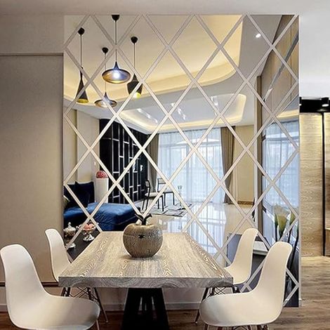 Stickers Miroir Adhésif Miroir Diamant, Stickers Miroir Adhésif Miroir 58 pièces, Stickers Miroir Mural, 100 x 100 cm, pour Murs, Fenêtres et Armoires (Argent) (1/3)