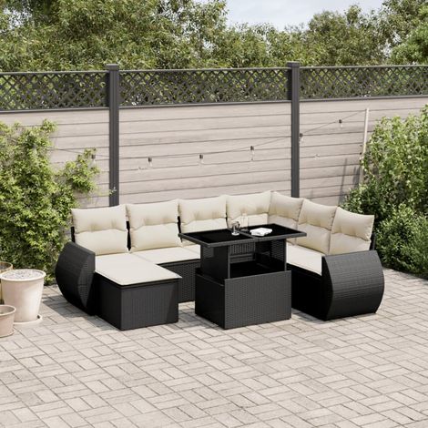vidaXL Set Divani da Giardino con Cuscini 8 pz Nero in Polyrattan (1/6)