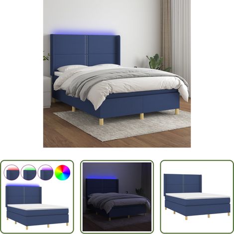 vidaXL LED-Streifen - Boxspringbett mit Matratze & LED Blau 140x200 cm Stoff (1/5)