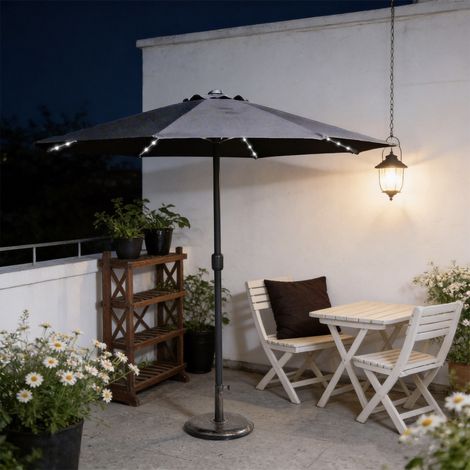 Abrihome Patio Umbrella with LED Lights & Double Vent – Coated Waterproof Fabric, Crank Handle, Ideal for Garden & Poolside, Grey