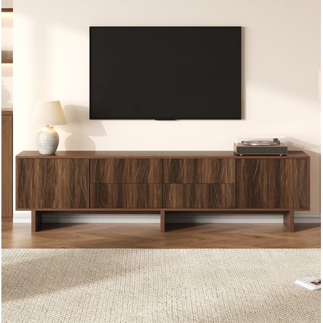 Mueble para TV de madera aglomerada color nogal oscuro, 180 x 40 x 56 cm, 4 cajones y 2 puertas, hasta 75 pulgadas (1/5)