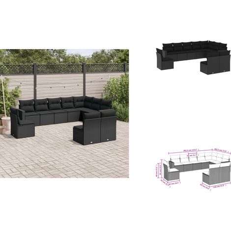 10-tlg. Garten-Sofagarnitur mit Kissen Schwarz Poly Rattan - Gartensofas - Outdoor Möbel - Lounge Set - Gartenlounge - Rattan Sofa (1/3)