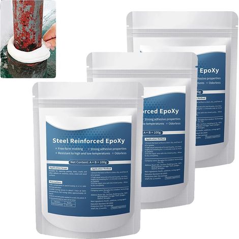 Pâte Époxy de Réparation 2026 – Résistant à l’Eau et à la Chaleur, 2 Composants à Prise Rapide pour Métal, Plastique, Bois, Carrelage et Céramique (3) (1/5)