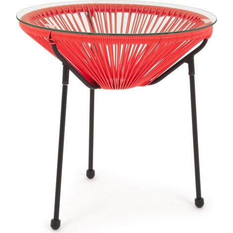 Moderne Lounge Set "Parker" mit Sesseln und Couchtisch aus synthetischem Seil für Garten und Veranda -Couchtisch Ø50 cm / Rot (1/5)