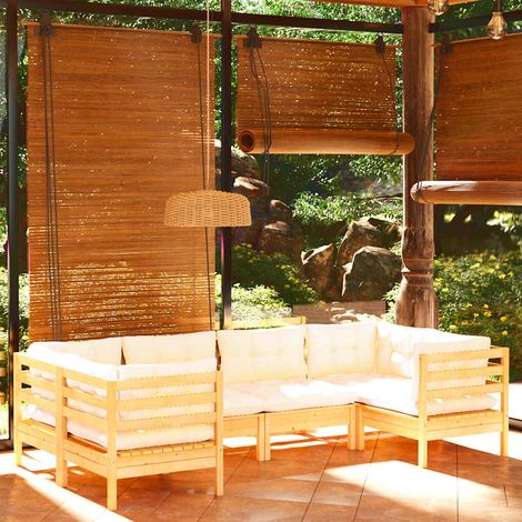 Salon de jardin 6 pcs Ensemble Table et Chaise de Jardin - avec coussins crème Bois de pin BV983115 - BonneVie (1/5)