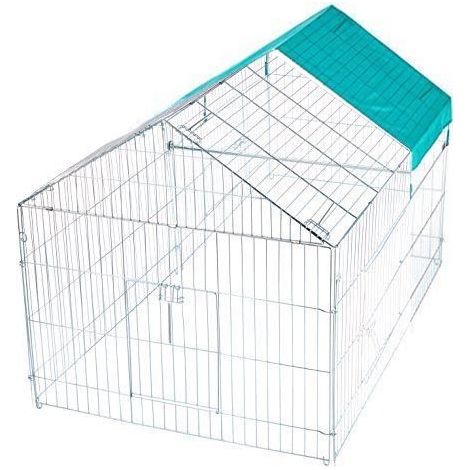Enclos extérieur pour petits animaux – Acier zingué – Dimensions 220 x 103 x 103 cm – Protection solaire avec bâche – 3 portillons – Kerbl (1/8)