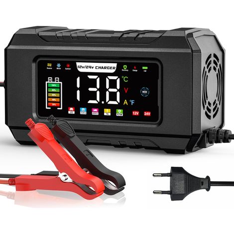 15A Chargeur de Batterie Voiture, 12V/24V Chargeur Voiture Electrique avec Mémoire Intelligente, Anti-Manipulation Accidentelle, 9 Étapes de Charge, Chargeur Batterie LiFePO4 Moto avec Écran LCD (1/5)