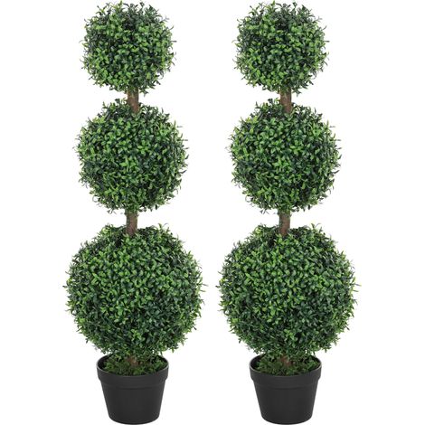 Lot de 2 sapins artificiels 101,6 cm 3 boules buis topiaires vert PE avec pot