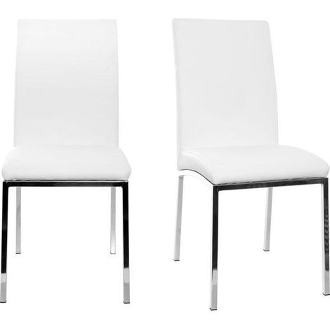 Miliboo – Lot de 2 chaises modernes en polyuréthane blanc – Pieds en métal acier chromé – Hauteur d'assise 48.5 cm – Dimensions L45.5 x P57 x H95 cm (1/5)