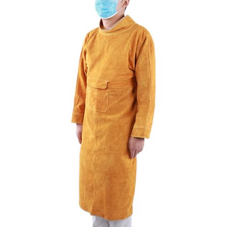 Tablier de soudage en cuir de vachette résistant à l'usure, ignifugé et ignifuge, pour la protection des soudeurs au travail. (1/5)