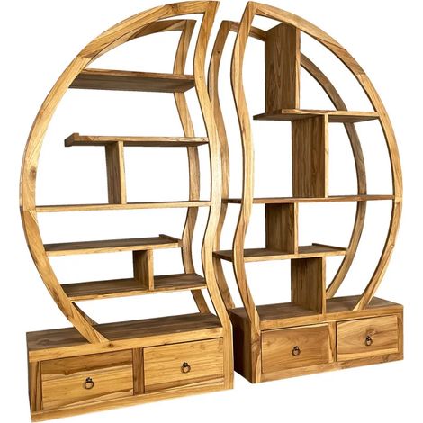 Étagère ouverte 156 cm complète forme lune en bois de teck – CINTA (1/5)
