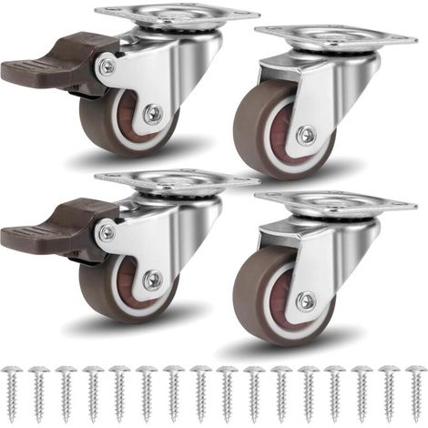 Lot de 4 Roulettes Pivotantes,25mm Roulettes Pivotantes pour Meubles,Roulettes de Meuble Pivotantes avec Vis,2 avec Freins + 2 Sans Freins,Capacité 60kg,Roulettes pour Meubles pour Chariot Tables (1/4)
