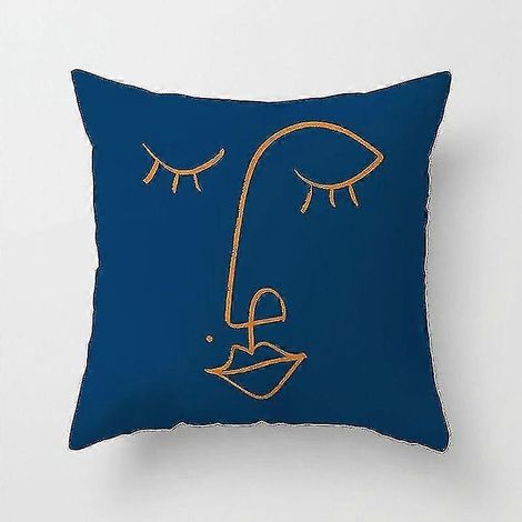 Nordisches blau-oranges Dekokissen für Wohnzimmer, geometrisches Sofakissen, Charakterlinien Jiujiuso (1/2)